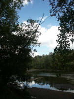 Glancing slightly upstream (towards the near-by dam).