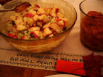 Carol's delicious Waldorf Salad, and pumpkin souffl.