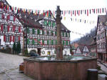 Fountain and half-timbered houses on the triangular market square typify what is so appealing about this part of Germany, an area of the country that gets the most sunshine.