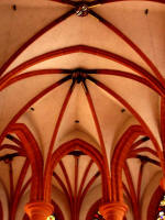 Stunning vaulted ceiling of the great gothic style Church of the Holy Ghost (Heiliggeistkirche), first mentioned in the year 1239, soars high the tomb of Prince-Elector Rupert III, founder of the church. 